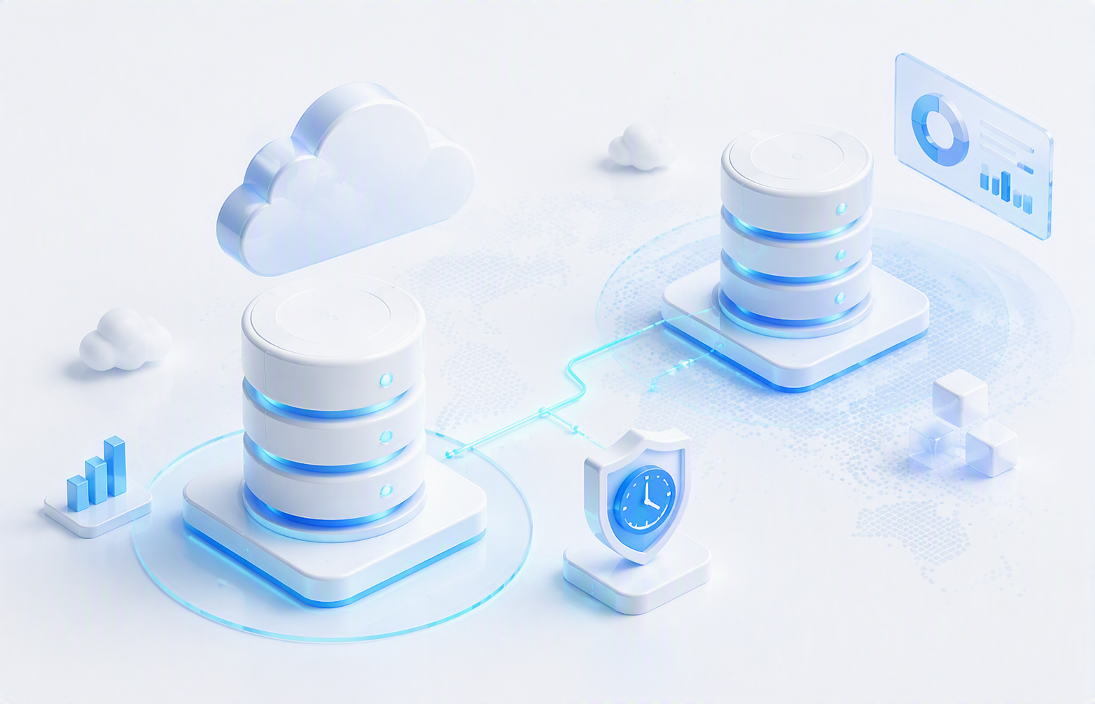 Isometrische illustratie van back-upschijven die naar een tweede zone repliceren, symbool voor Azure backup en disaster recovery door Fibronic