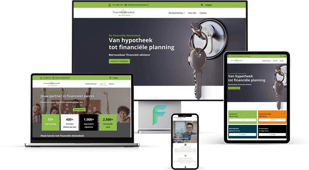 Website van Financiële Adviesdesk op desktop, laptop, tablet en mobiel