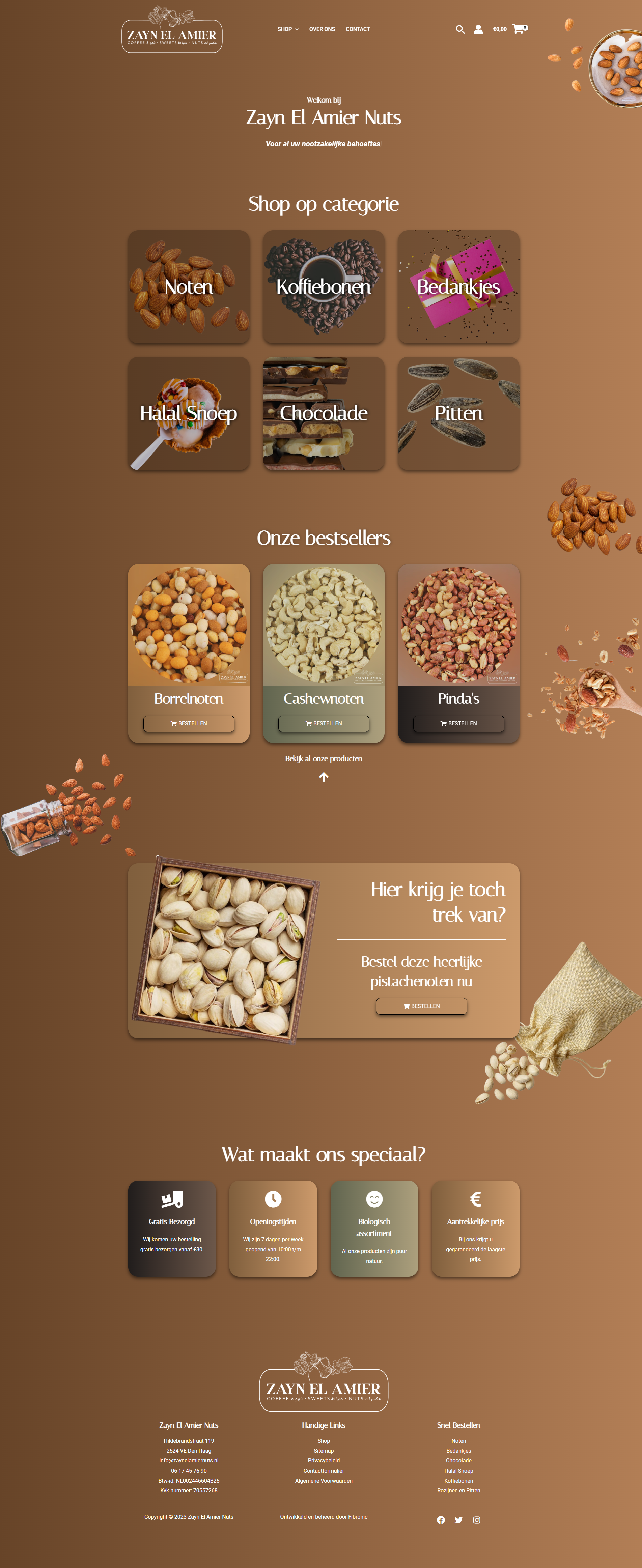 Volledige homepage van de webshop van Zayn El Amier Nuts