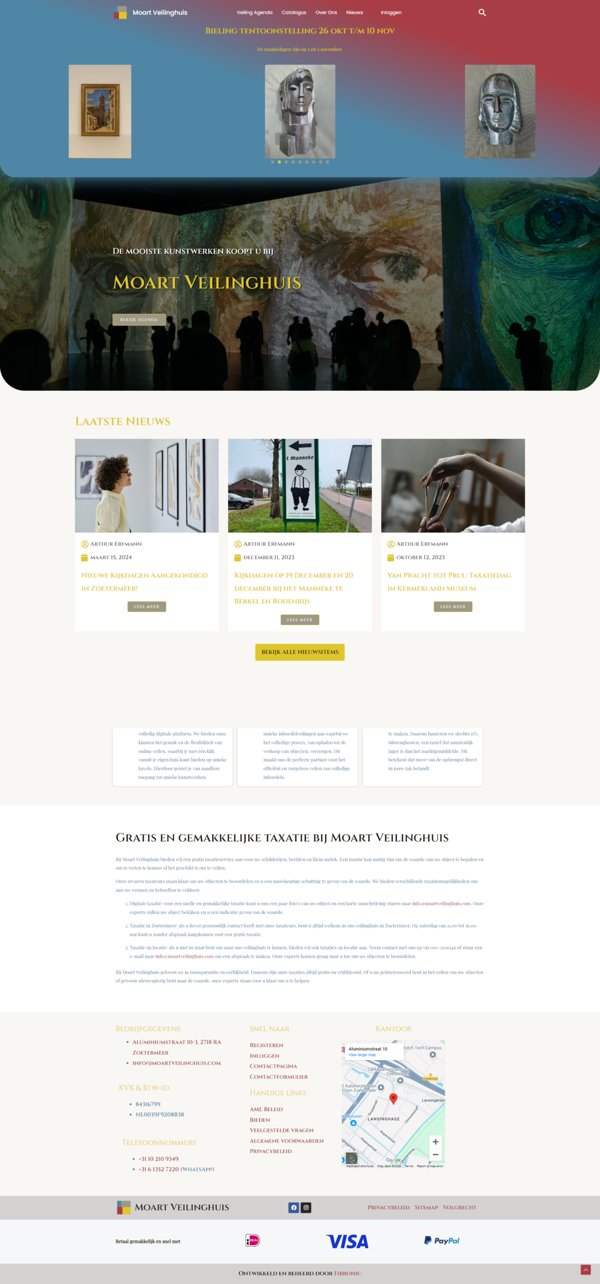 Volledig overzicht van de website van Moart Veilinghuis